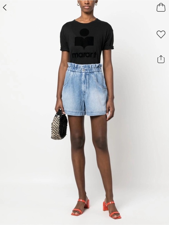 Isabel Marant Tops - Isabel Marant Etoile Koldi Logo Charcoal Grey & Black Short Sleeve Linen Tee
